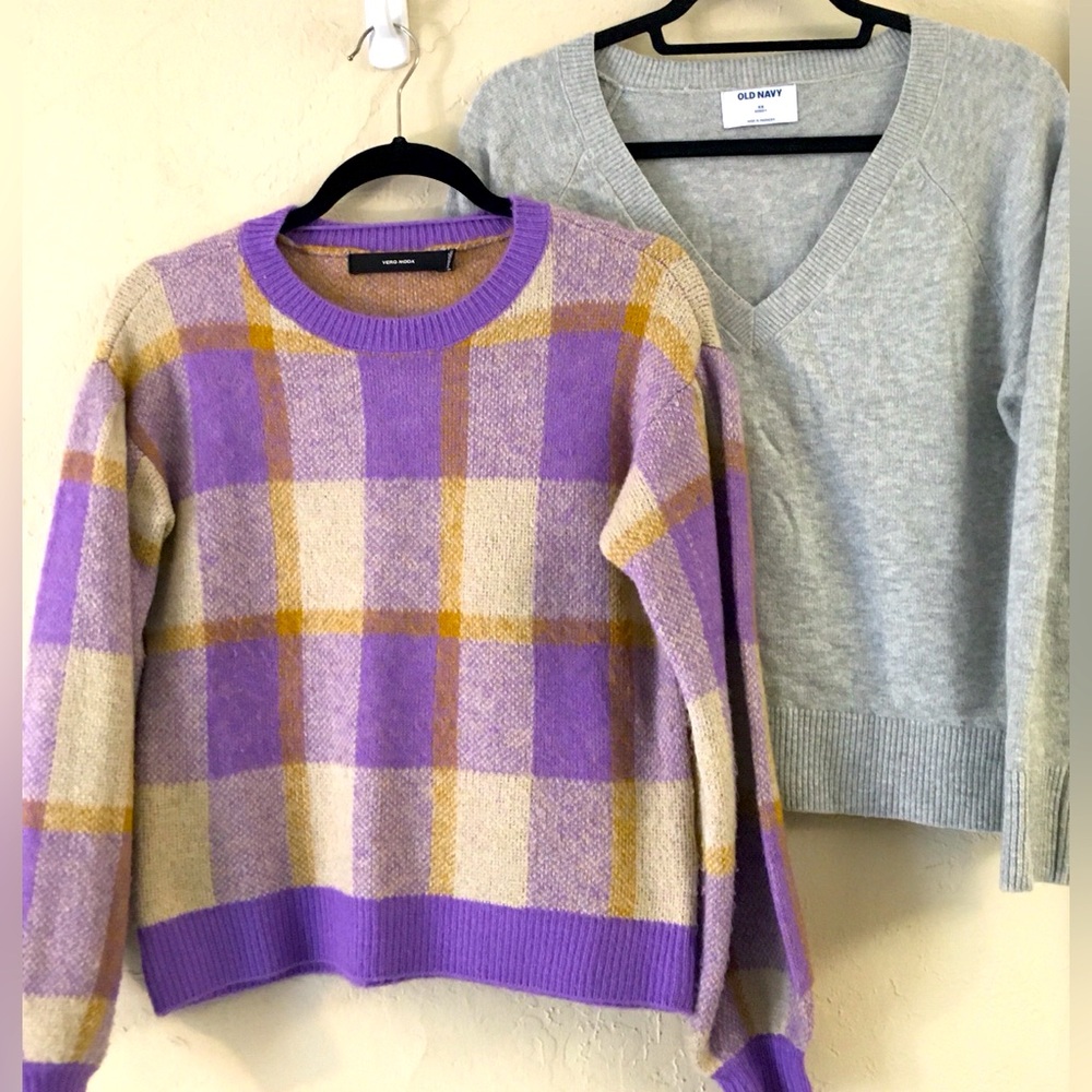 Vero Moda + Old Navy Soft Sweater Bundle Purple Gray Stretch Cozy Casual